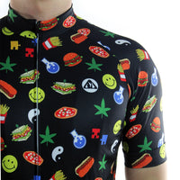maillot vélo manches courtes homme tenue cyclisme qualité motif junk food hamburger frites canabis shop Start-to-Train