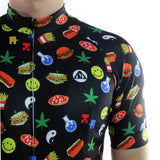 maillot vélo manches courtes homme tenue cyclisme qualité motif junk food hamburger frites canabis shop Start-to-Train
