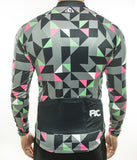 maillot cycliste original gris avec triangles rose et vert à manches longues pour homme vue dos boutique pas cher shop vélo cyclisme www.start-to-train.com