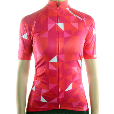 maillot original cyclisme vélo femme manche courte couleur rouge rose motif triangle photo de face boutique shop start-to-train pas cher
