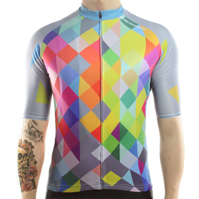 maillot cyclisme homme manches courtes face motif arlequin carreaux losanges couleurs boutique shop start-to-train