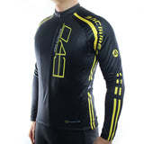 maillot original à manches longues base noire touches de jaune vue de biais boutique pas cher shop vélo cyclisme www.start-to-train.com